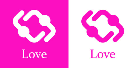 Banner con texto Love con logotipo abstracto con abrazo de gente con líneas para su uso en invitaciones y tarjetas de felicitación