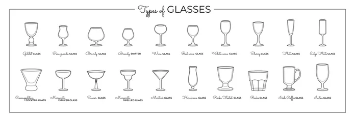 Foto op Plexiglas Vector line art set of alcohol glasses. Vector illustration © Chakraborty