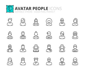 Simple set of outline icons about avatar  people.