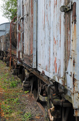 Fototapeta na wymiar Line of Old Weathered Railway Wagons 