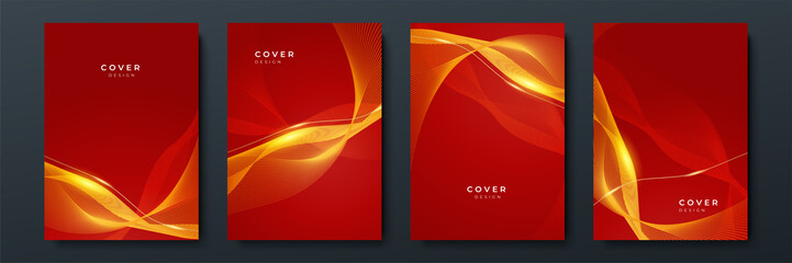 Abstract line red gold cover design background