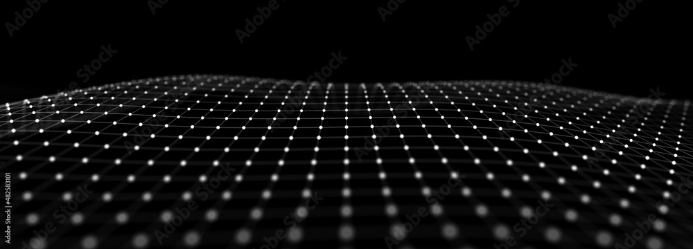 Poster abstract dynamic wave of particles and lines. big data. network or connection. digital background. 3