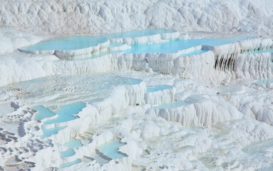 Thermal springs of Pamukkale with terraces and natural pools in southwestern Turkey