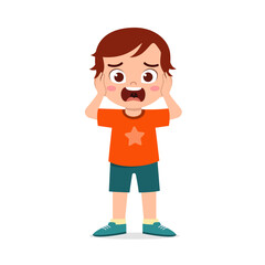 cute little boy cover ear from loud sound