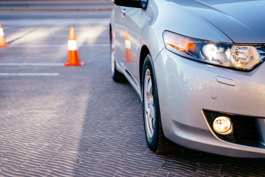 Cones for the examination, driving school concept.