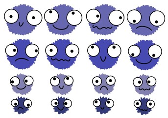 Cartoon fluffy alien kids set for stickers and cards and posters and postcard and sales and fabrics and hobbies