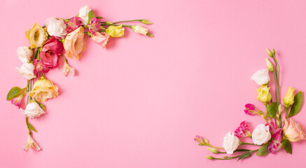 Fototapeta na wymiar spring beautiful flowers on pink background