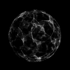 Sphere made up of points and lines. Network connection structure. Big data visualization. 3D rendering.