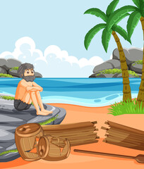 A man on deserted island isolated