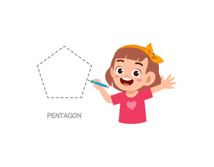 cute little girl study to draw a pentagon