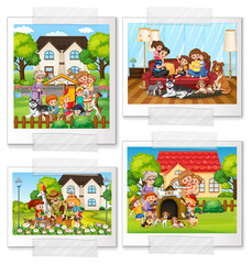 Set of family photos in cartoon style