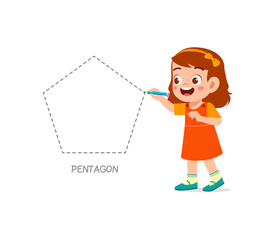 cute little girl study to draw a pentagon