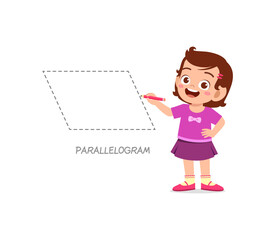 cute little girl study to draw a parallelogram