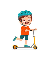 cute little boy riding scooter and wear helmet © Colorfuel Studio