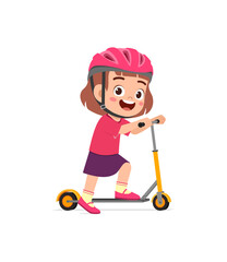 cute little girl riding scooter and wear helmet