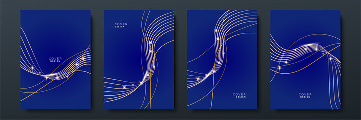 Abstract line golden blue cover design background