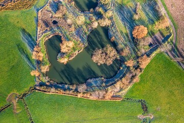 Top Dawn view over Ponds, Fields and Meadows, Topsham, Devon, England