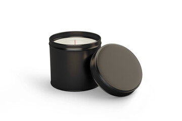 Blank Travel Tin Candle Jar Mock up template isolated on white background. 3d rendering.