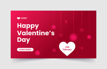 happy valentines day video thumbnail and web banner template. Editable thumbnail design for any videos.