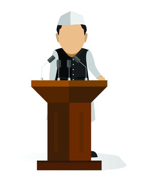 Indian Politician Delivering Speed During Election Period, Vector Illustration