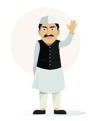 Indian politician candidate waving hand vector illustration - obrazy, fototapety, plakaty