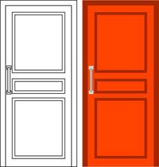 Illustration vector graphic of single door front view suitable for your home design and home poster design on architectural work