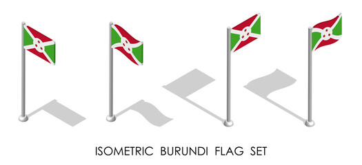 isometric flag of Republic of BURUNDI in static position and in motion on flagpole. 3d vector