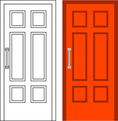 Illustration vector graphic of single door front view suitable for your home design and home poster design on architectural work