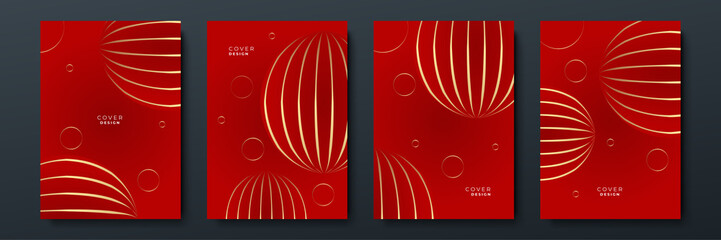 Abstract line red gold cover design background