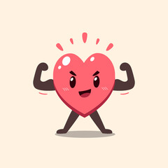 Vector cartoon cute strong heart character for design.