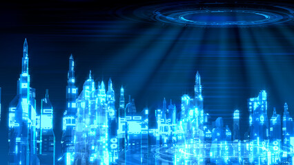 technologic blue metaverse bg with free space on left - abstract 3D illustration