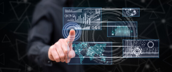 Man touching a business digital interface concept