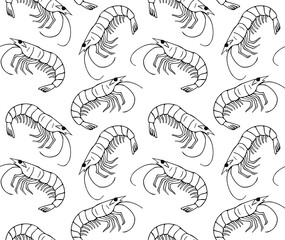Vector seamless pattern of hand drawn doodle sketch shrimp isolated on white background