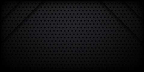 Dark Metal Black Carbon Fiber Background. Black Metallic Geometric Polygons Pattern. Dark Gray Iron Background with Hexagon Holes. Steel Honeycomb Texture Wallpaper with Gradient. Vector Illustration