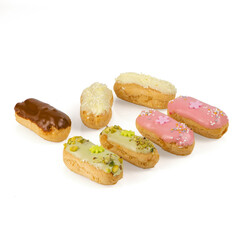 Eclair, French pastry, studio shot, white background