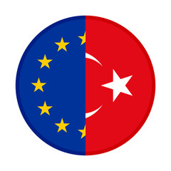 round icon with european union and turkey flags. vector illustration isolated on white background