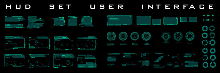 Big set  futuristic green HUD elements Frames, dialogs, circles and targets. User interface...