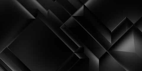 Black 3d geometric background. Trendy luxury minimalist design. Geometrical template. Premium abstract wallpaper with dark elements. Exclusive design for poster, brochure, presentation, website.