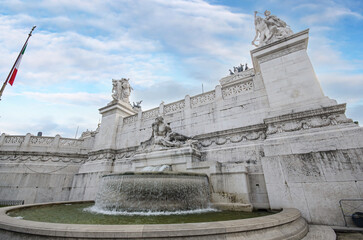 Obraz premium Rome, Italy. National Monument the Vittoriano or Altare della Patria, Altar of the Fatherland, in Venezia square (piazza), one of the Italian and Rome patriotic symbols