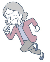 走り出す高齢女性