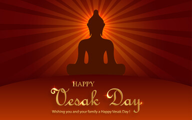 Happy Vesak Day card with bouddha symbols and oriental Asian elements