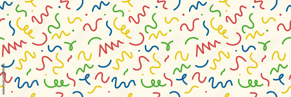Poster colorful children hand drawn seamless patterns. hand drawn kid pattern. seamless pattern with geomet