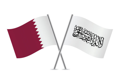 Qatar and Afghanistan flags. Qatari and Afghanistan in the power of the Taliban flags isolated on white background. Vector illustration.