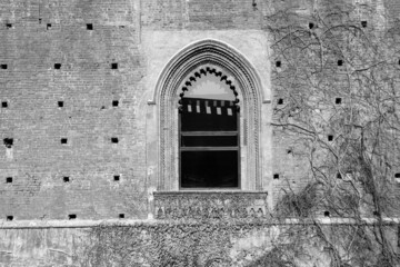 Fototapeta na wymiar Castello Sforzesco in Milan Italy. Black and white vintage style.