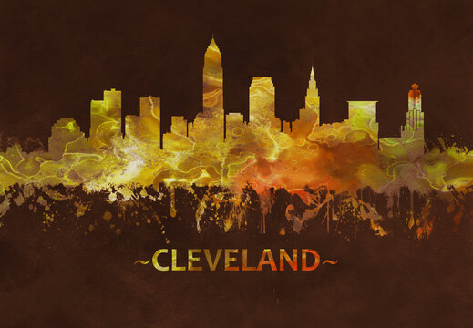 Cleveland Ohio skyline Black and Gold