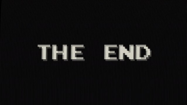 the end text Glitch animation.  isolated on black background.digital glitch effect. 4K video. cool effect.