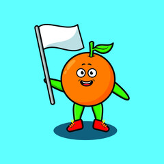 Cute cartoon Orange mascot character with white flag in modern design for t-shirt, sticker, logo element