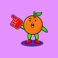 Cute Cartoon Orange with foam finger glove in modern design for t-shirt, sticker, logo element