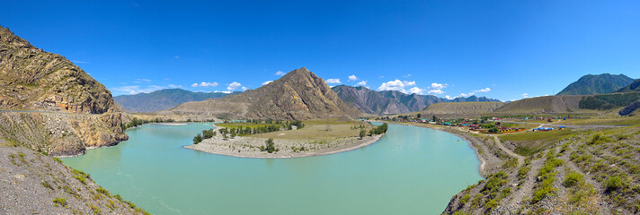 Panorama in the Altai mountains on a clear sunny day