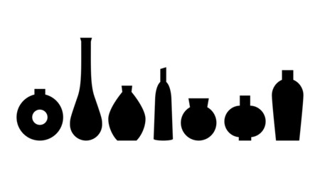 Set of vases and bottles silhouette. Boho-style elements for a logo or poster design. Isolated on white background.